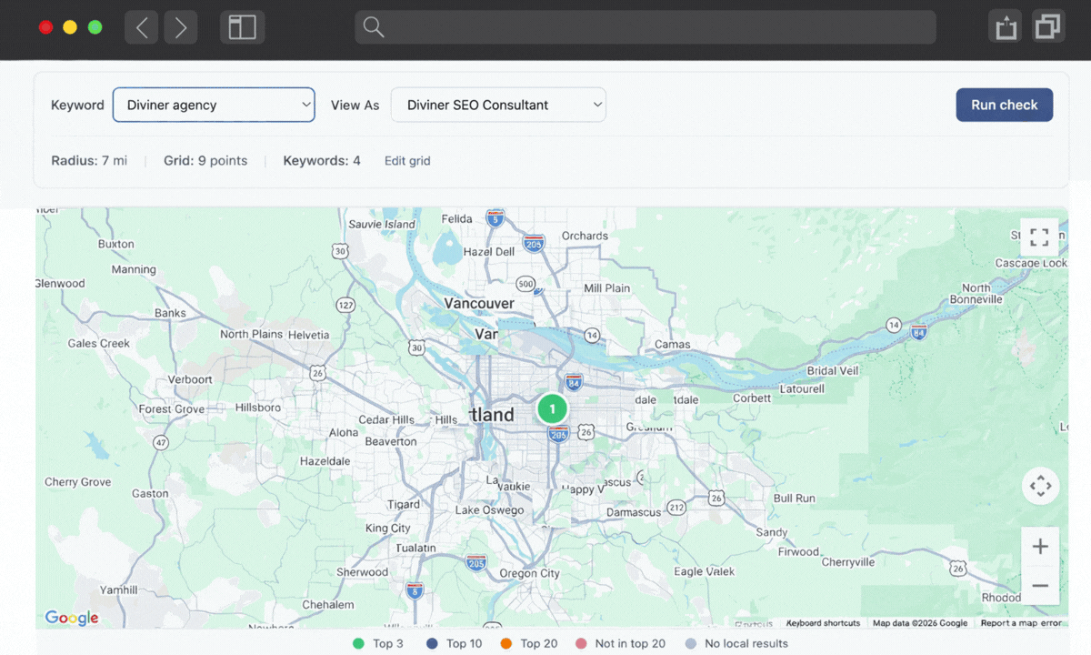 Local Grid Tracking geo grid results on a map