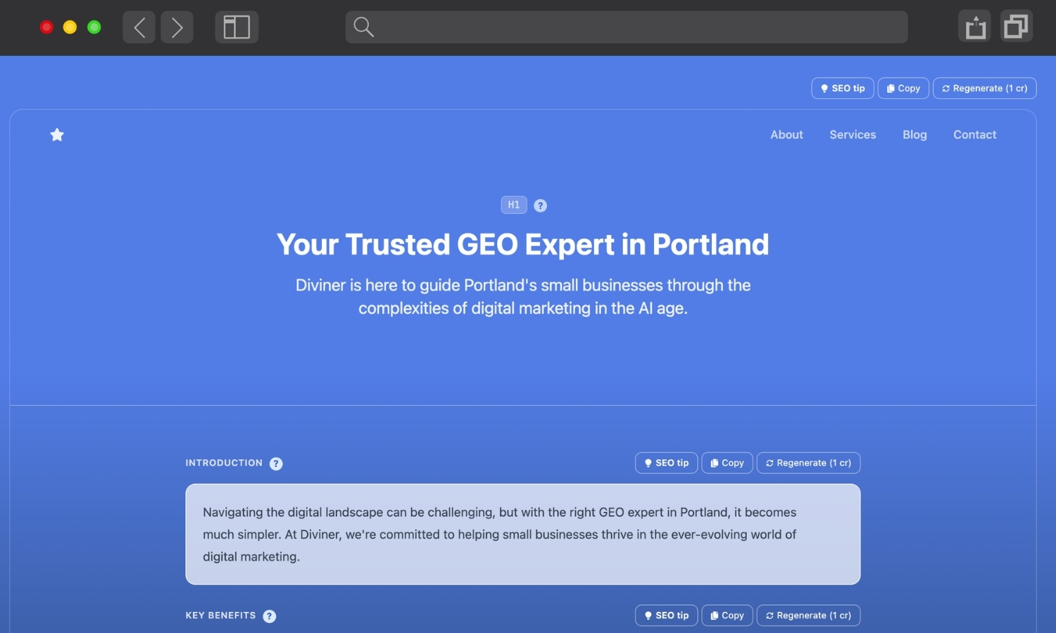 Web Page Planner generating SEO content
